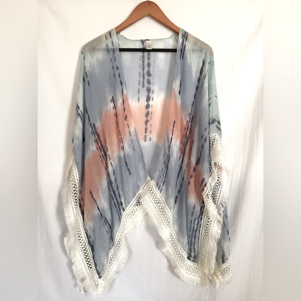Cato kimono over shirt. Blue and pink tie dye. One size.